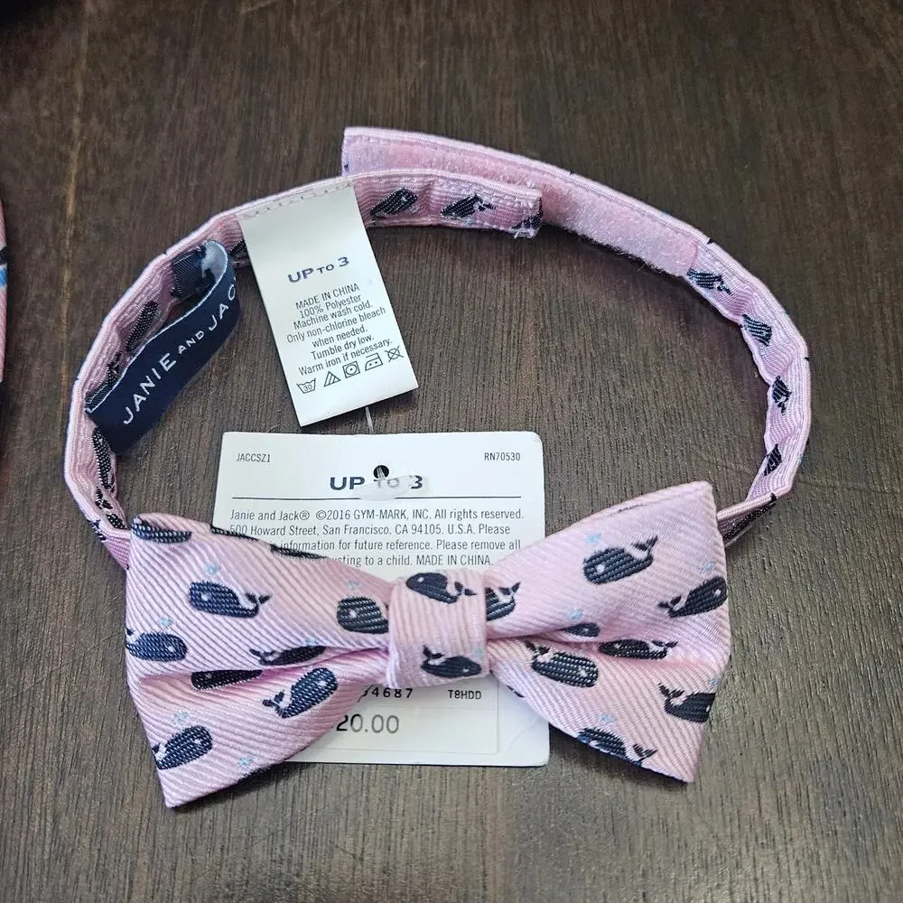Janie and Jack Necktie & Bow Tie Set Boys Size‎ Up to 3 Pink Stripe Formal NEW